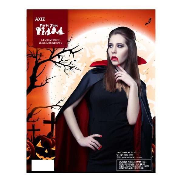 1.4m Reversible Black & Red Vampire Cape – Adult Halloween Costume Accessory