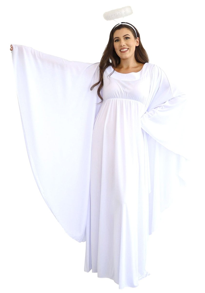 Adult Angel Costume with Halo – Women’s White Dress Outfit