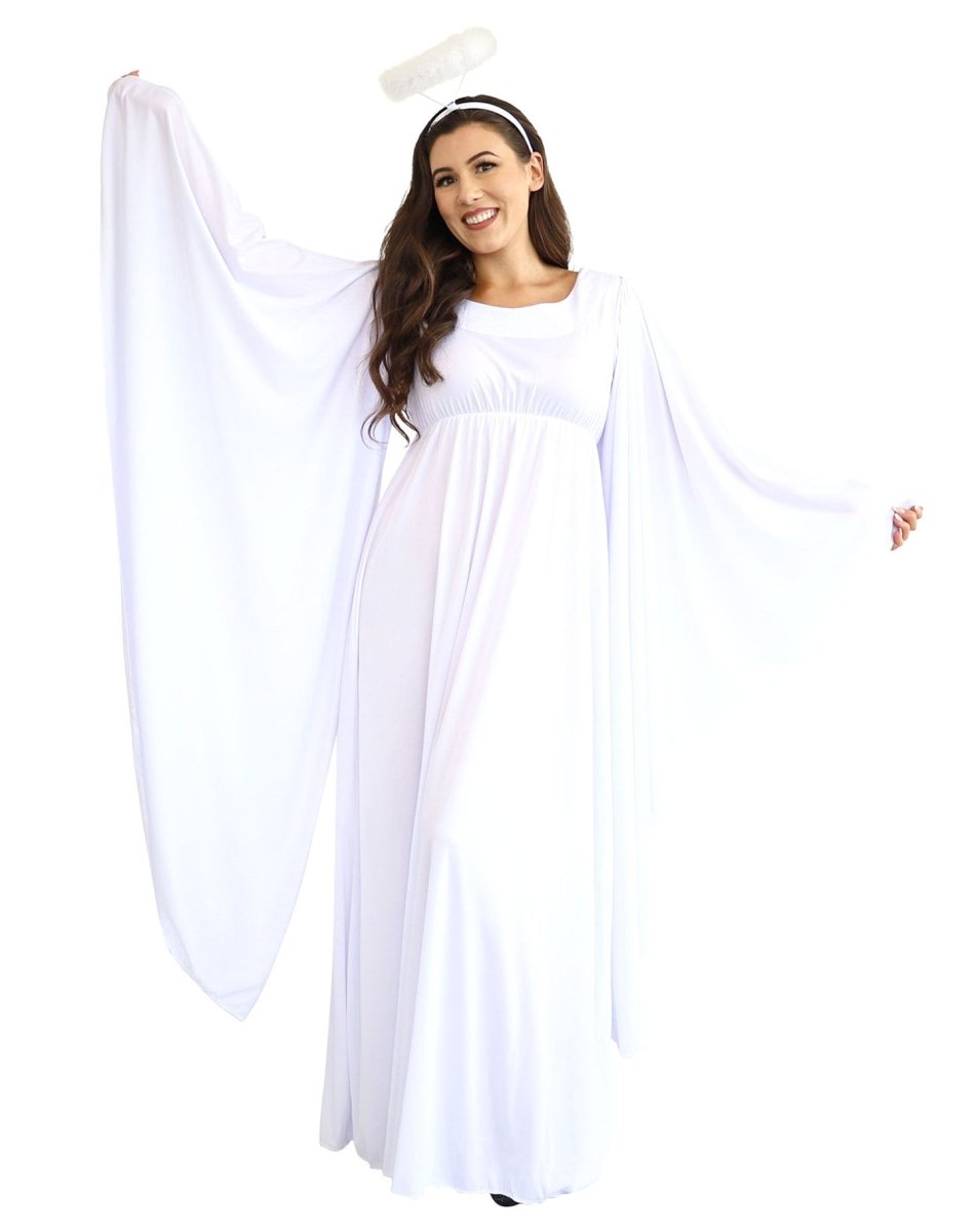 Adult Angel Costume with Halo – Women’s White Dress Outfit