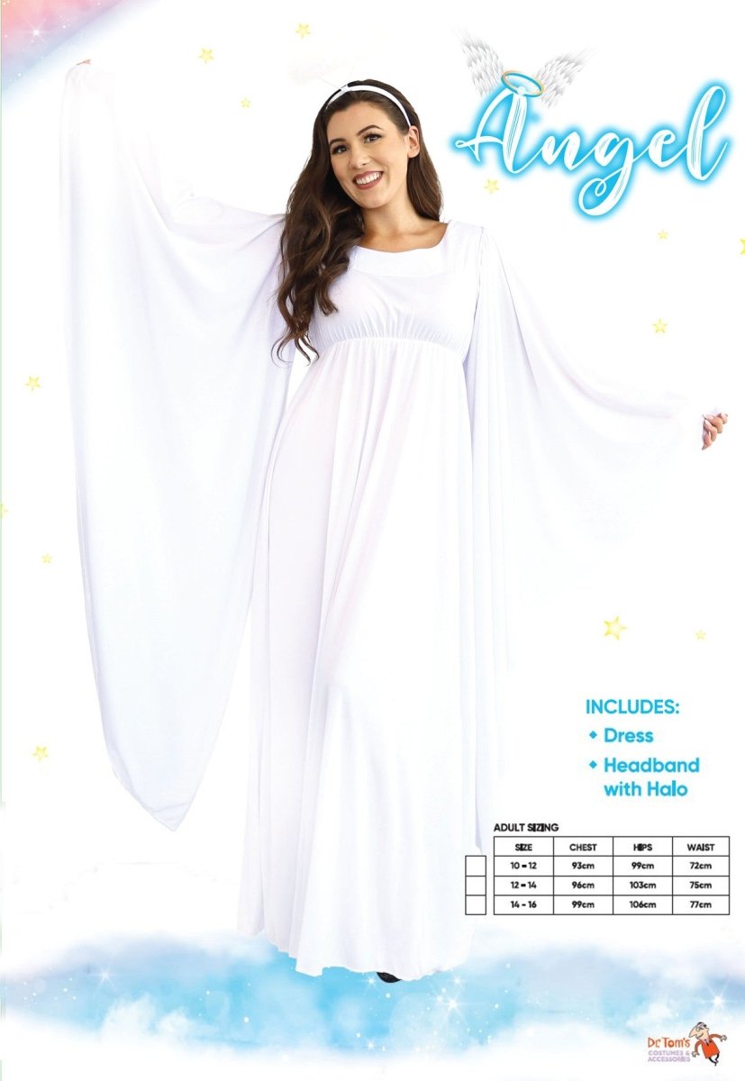 Adult Angel Costume with Halo – Women’s White Dress Outfit
