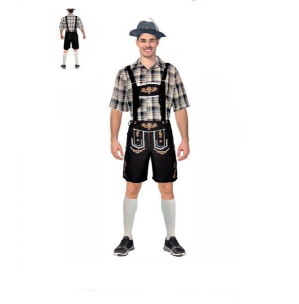 Adult Checkered Beer Man Oktoberfest Costume – Bavarian Lederhosen Outfit