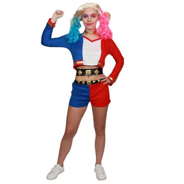Adult Crazy Rebel Lady Harley Quinn Costume – Red & Blue Outfit