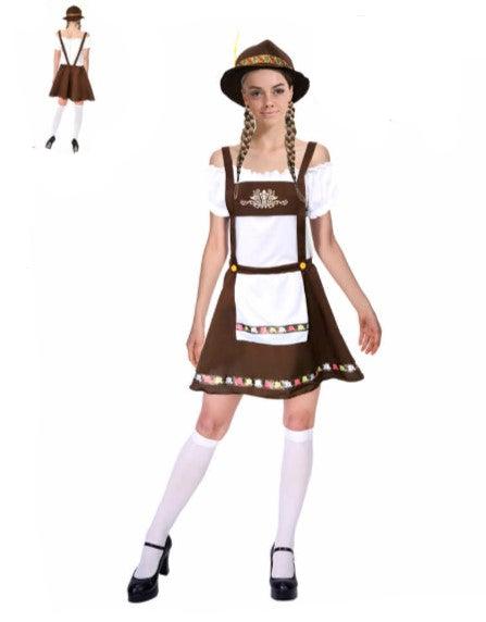 Adult Oktoberfest Bavarian Brown Beer Girl Costume – Traditional Dirndl Style