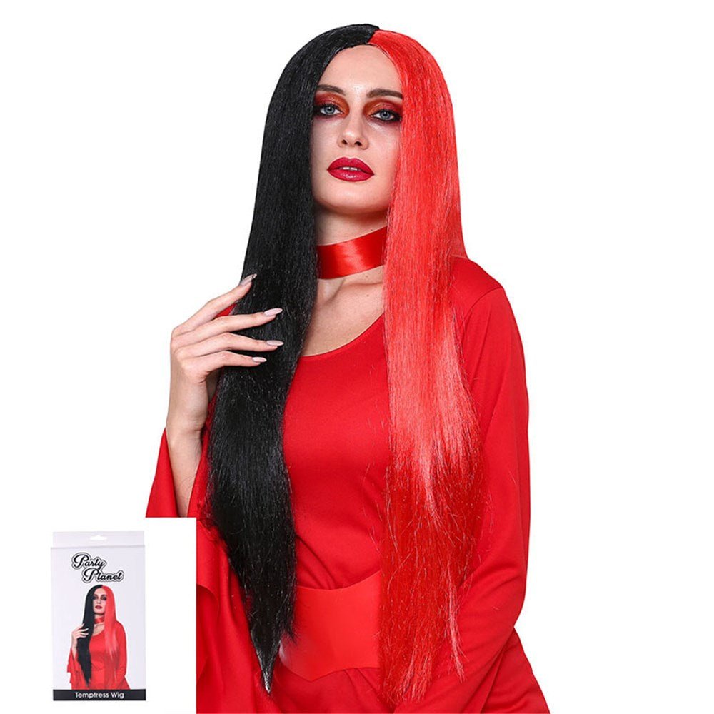 Adult Red & Black 2 Tone Extra Long Devil Wig