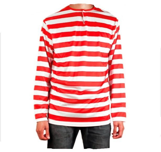 Adult Red & White Stripe Where's Wally Shirt Costume Top
