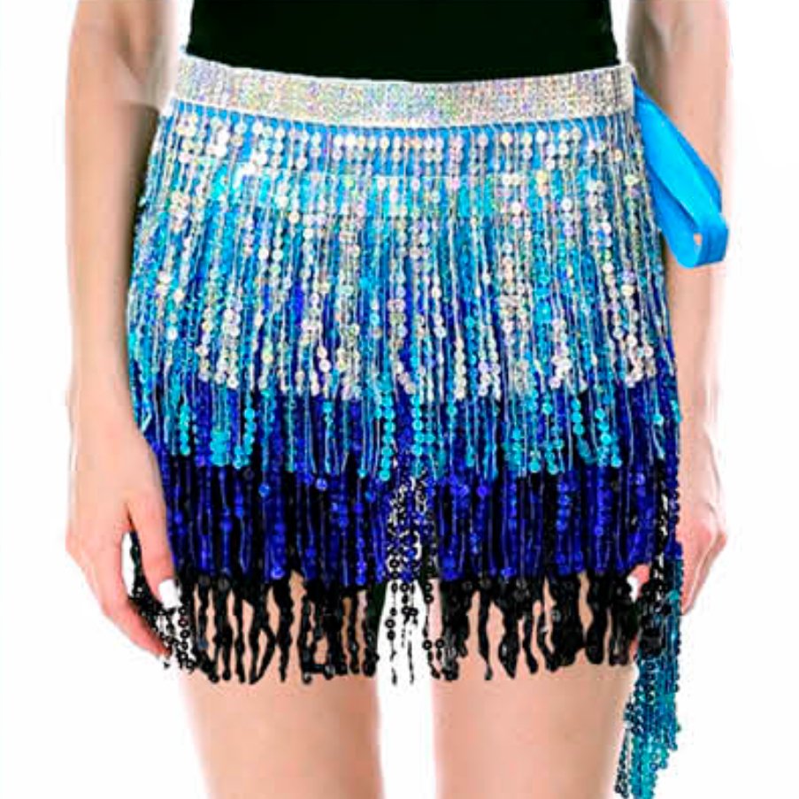 Adult Sequin Fringe Skirt - Blue & Silver