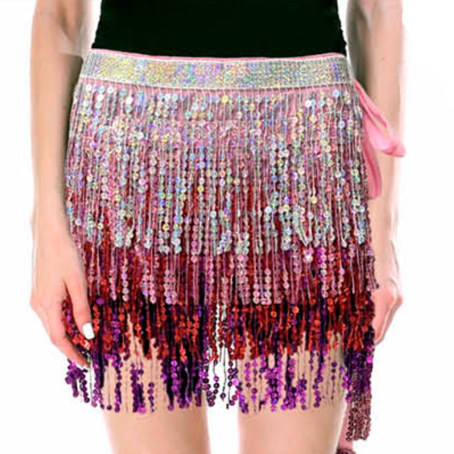 Adult Sequin Fringe Skirt - Pink & Silver