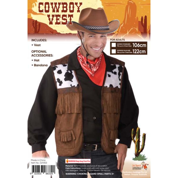 Adult Wild West Cowboy Vest with Fringe