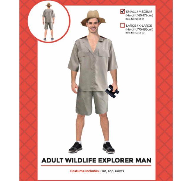 Adult Wildlife Explorer Safari Costume – Safari Hat, Top & Shorts