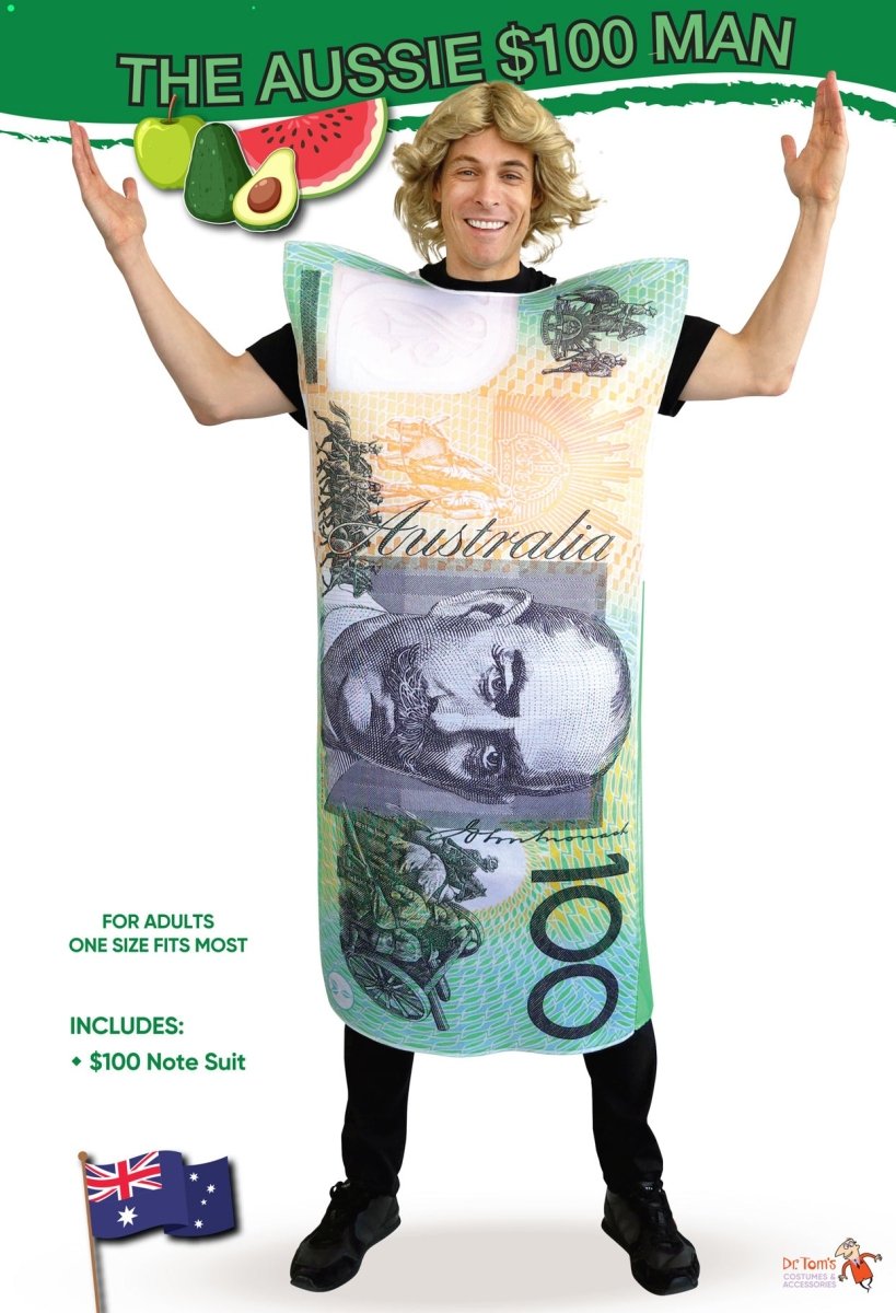 Aussie $100 Note Man Costume – Funny Adult Money Outfit