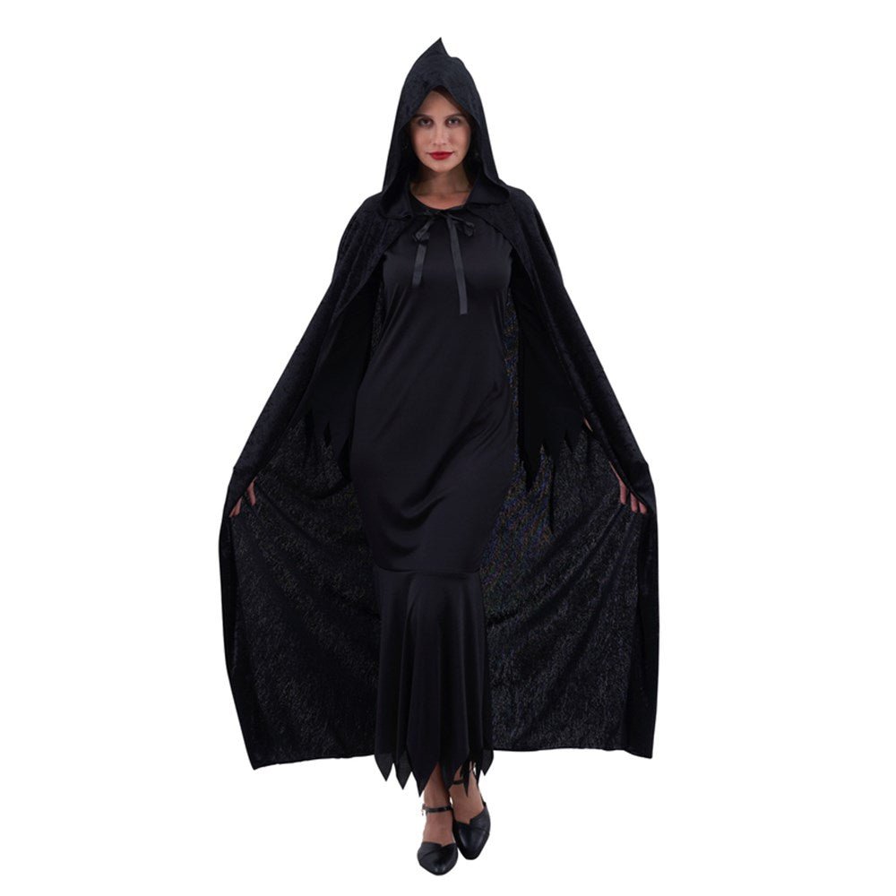 Black Hooded Cape – 130cm Adult Halloween Costume Accessory