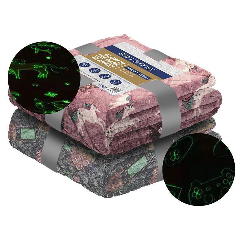 Blanket Flannel Fleece Glow In The Dark 127cm x 195cm Single Bed