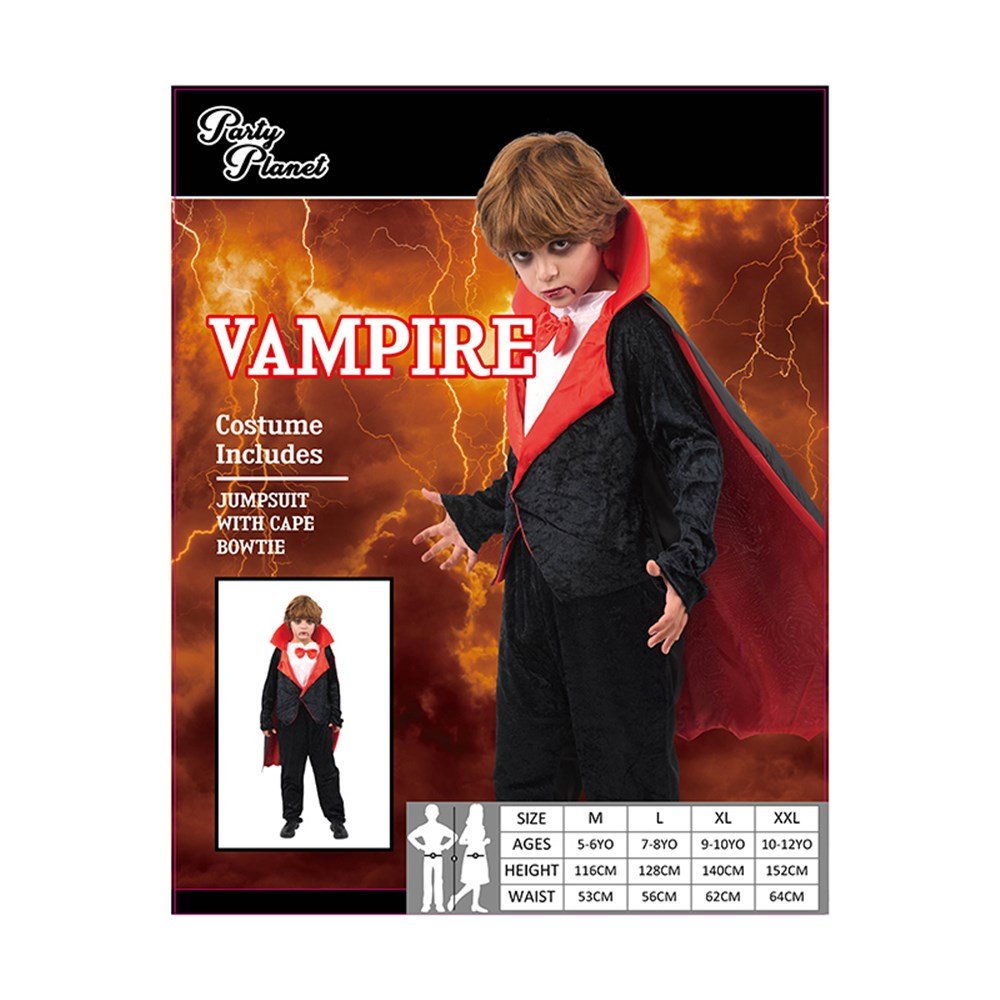 Boy Vampire Costume – Jumpsuit with Cape & Bowtie